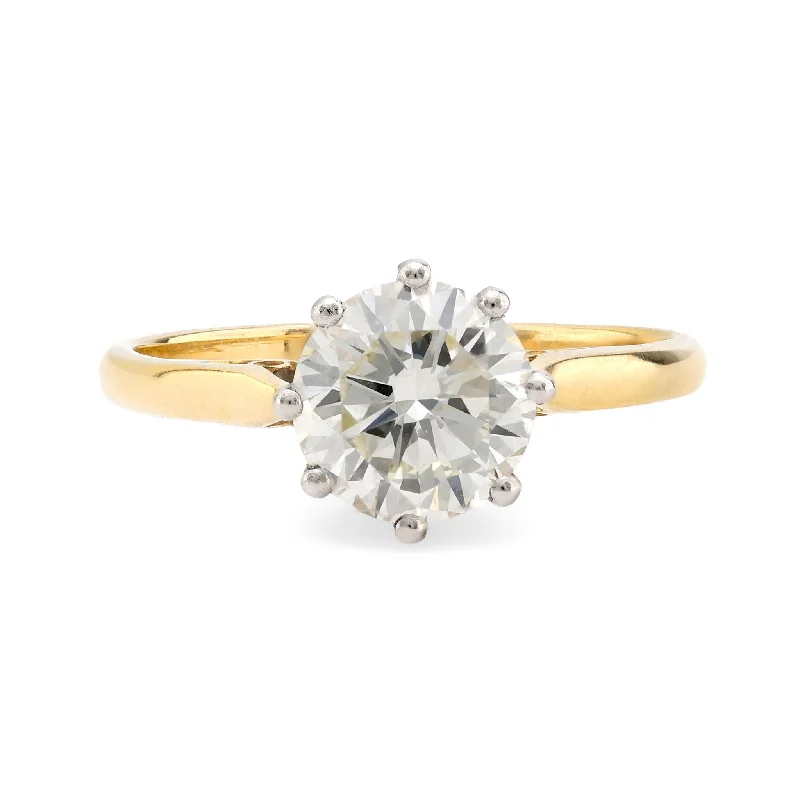 GIA 1.73 carat round brilliant cut diamond 18k yellow gold engagement ring