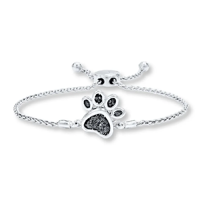 Pre-Owned Kay 1/10ct tw Diamond Paw Print Bolo Bracelet in Sterling Silver