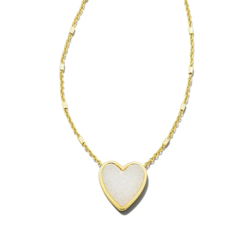 Kendra Scott | Heart Gold Pendant Necklace in Iridescent Drusy