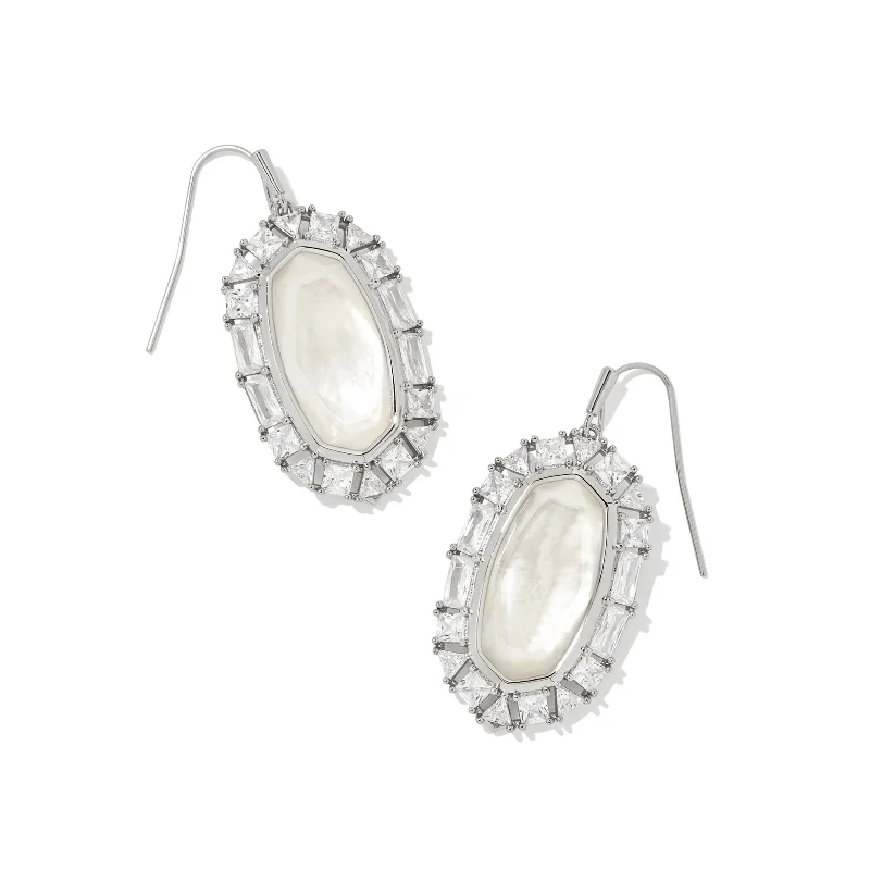 Kendra Scott | Elle Silver Crystal Frame Drop Earrings in Ivory Mother of Pearl