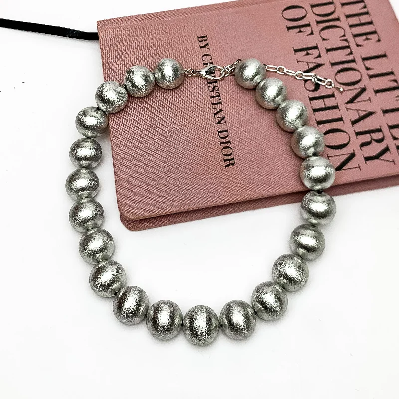 Large Silver Tone Beaded Necklace