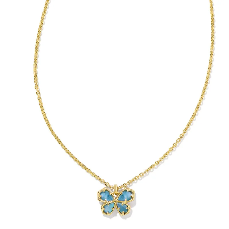 Kendra Scott | Mae Gold Butterfly Short Pendant Necklace in Indigo Watercolor Illusion