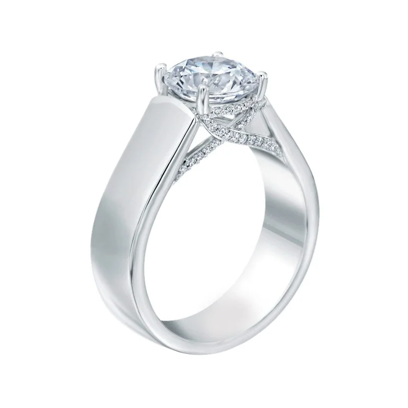 Round Diamond Semi-Mount Engagement Ring with Hidden Halo