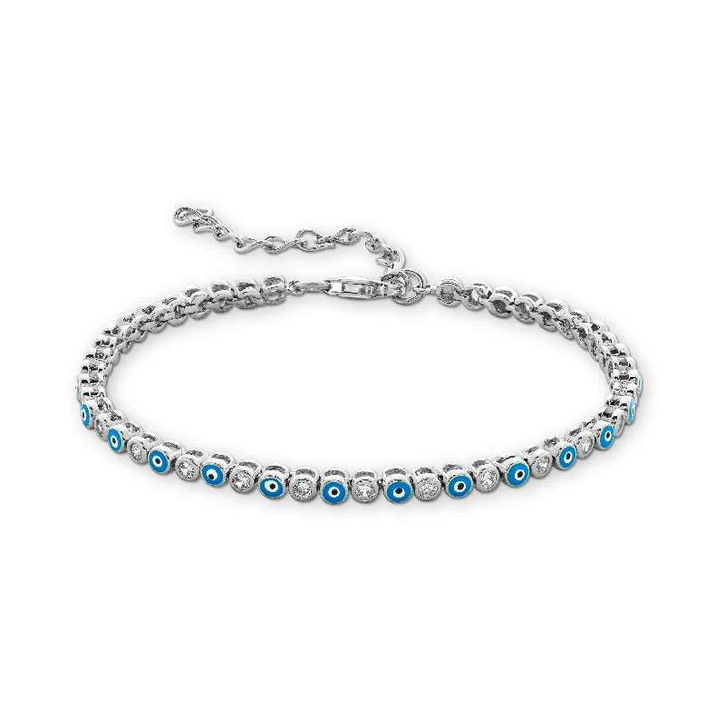 Embarcadero Evil Eye CZ Tennis Bracelet in Blue & Rhodium over Sterling Silver.