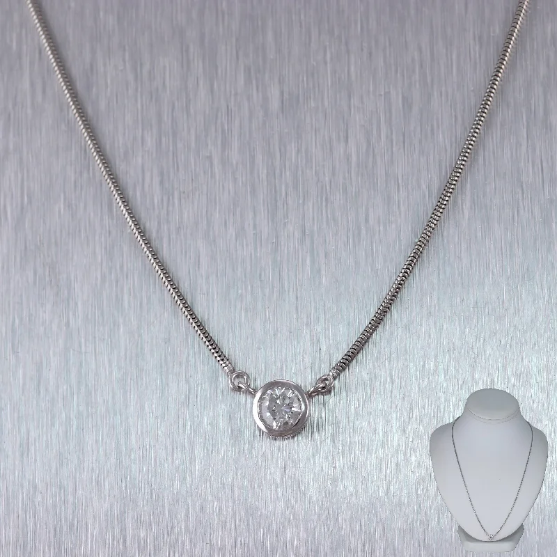 Modern Platinum 0.75ct Solitaire Diamond 19" Necklace