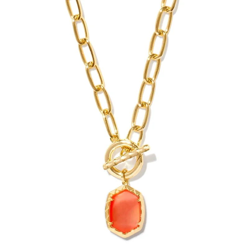 Kendra Scott | Daphne Gold Link and Chain Necklace in Coral Pink Mother of Pearl