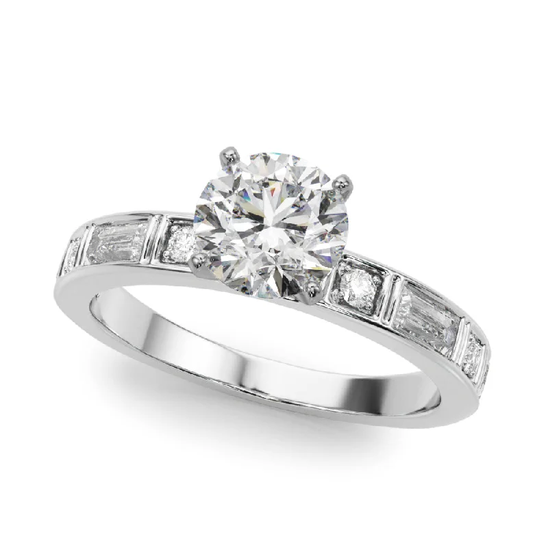 14K Channel Set Baguette and Round Engagement Ring