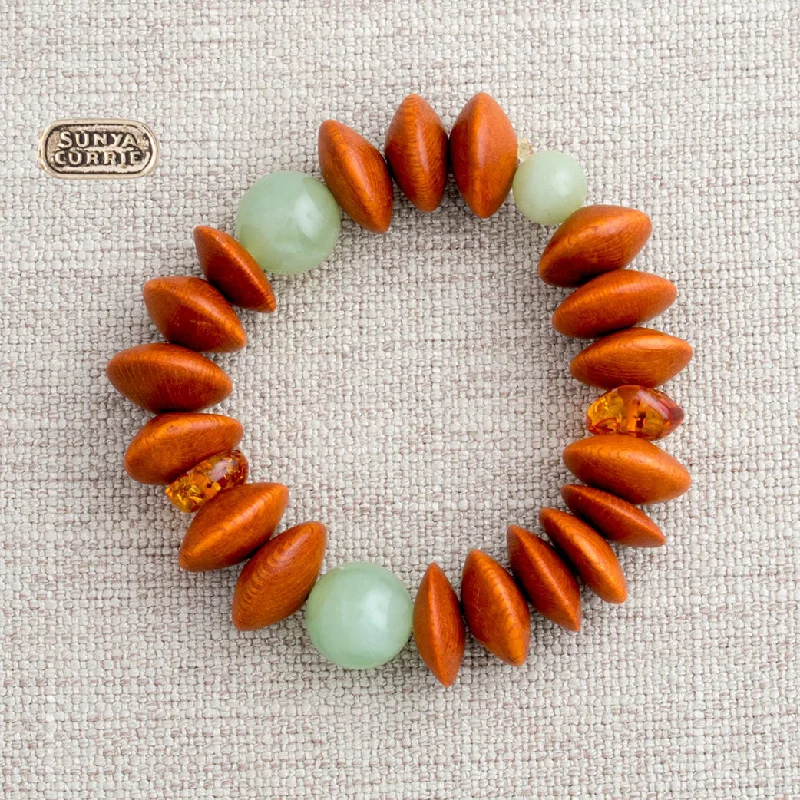 Wood, Amber and Jade Bracelet