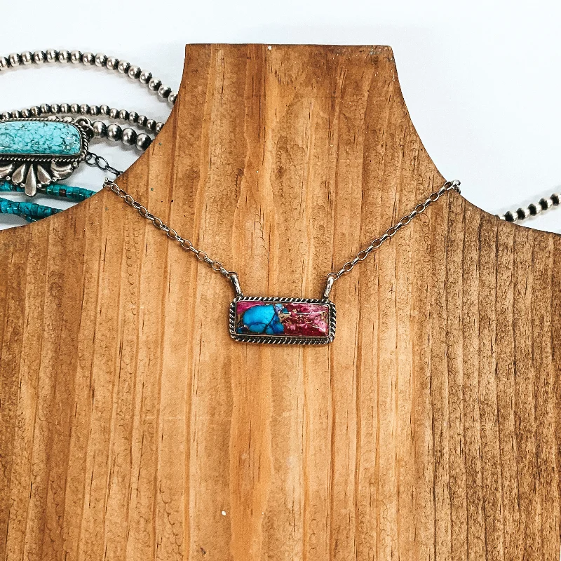 Augustine Largo | Navajo Handmade Sterling Silver Chain Necklace with Dhalia Remix Bar