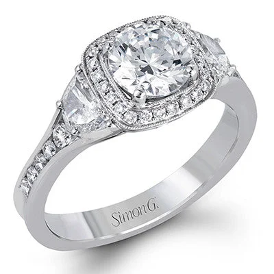 3-Stone Diamond Halo Engagement Ring