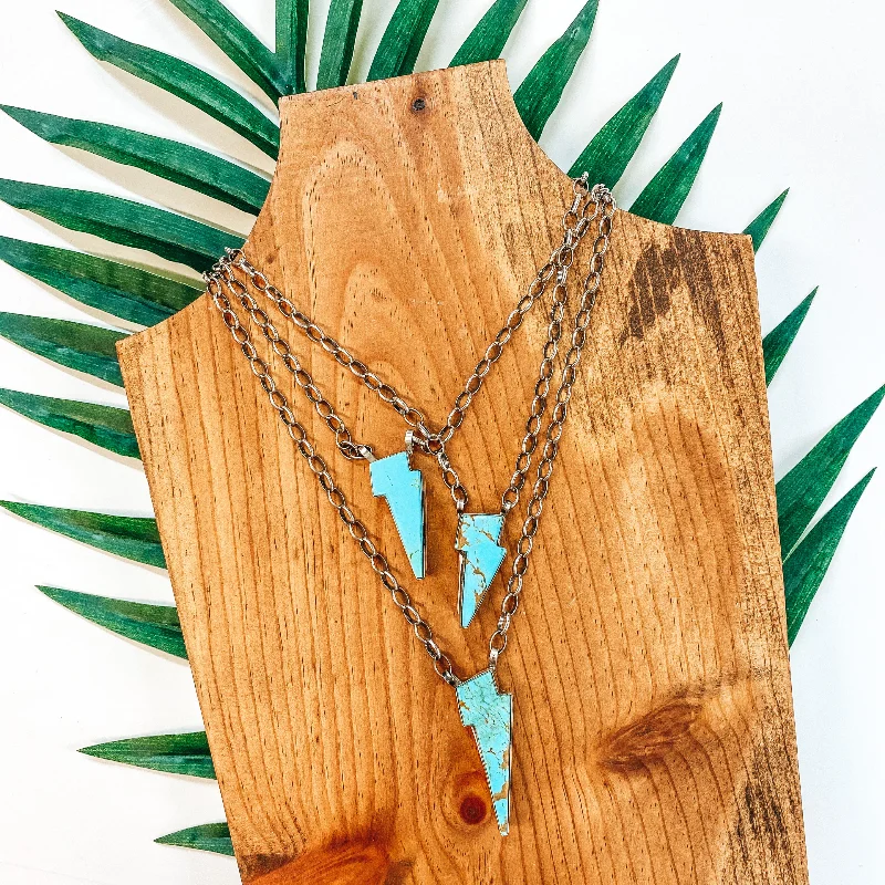 Vernon Johnson | Navajo Handmade Sterling Silver Necklace with Kingman Turquoise Lightning Bolt Pendant