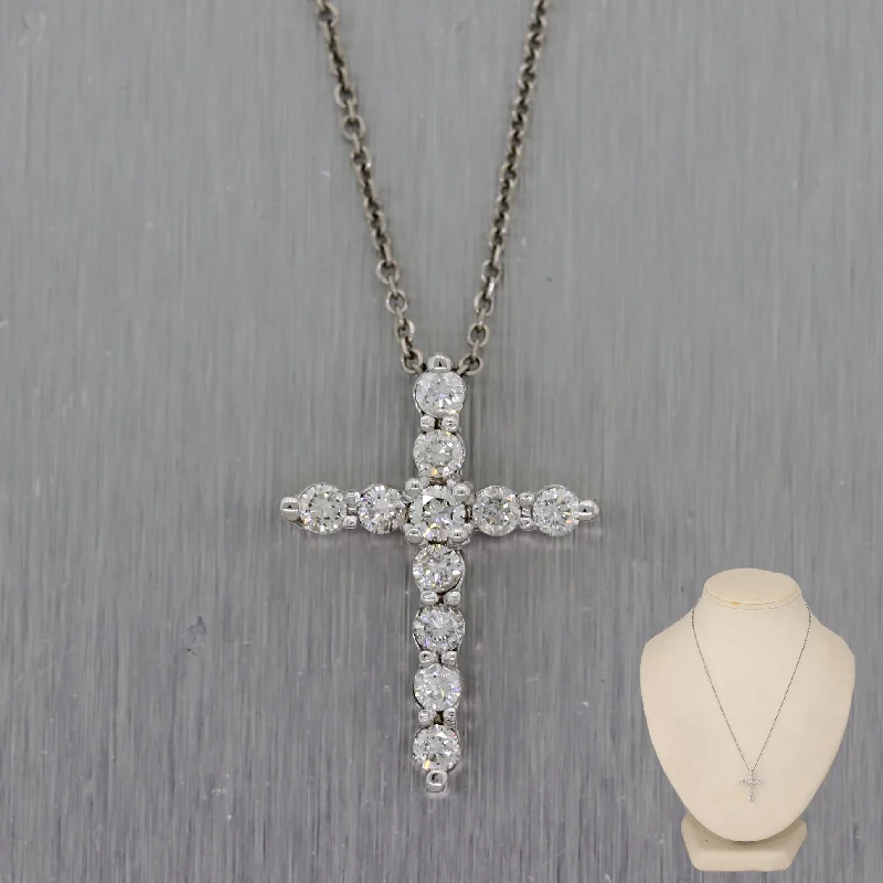 Modern 14k White Gold 0.60ctw Diamond Cross 16" Necklace