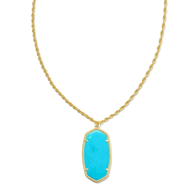 Kendra Scott | Rae Gold Long Pendant Necklace in Variegated Turquoise Magnesite