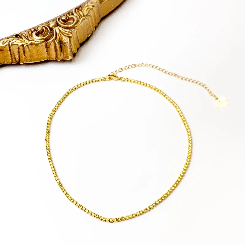 Bracha | Sienna Gold Tone Tennis Necklace in Yellow Crystal